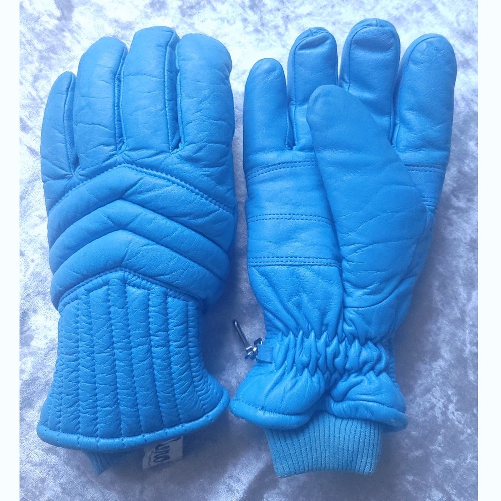 Vtg Zero Hanover Fairfield Sky Blue Leather Insulated Winter Ski Gloves Mens Lg